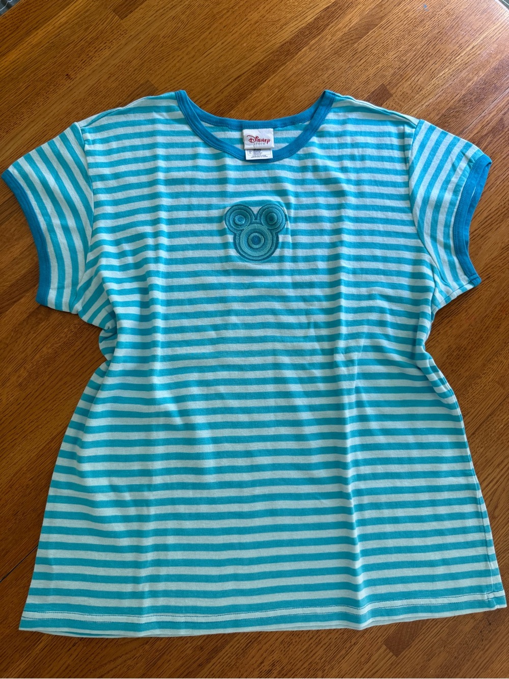 Vintage Y2K Disney Mickey Mouse striped turquoise t shirt